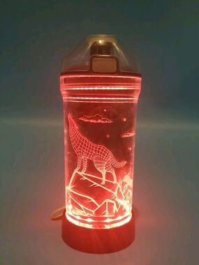 Ammonite Wolf  Water Bottle with 3D Glowing LED Color Changing Light  14 OZ